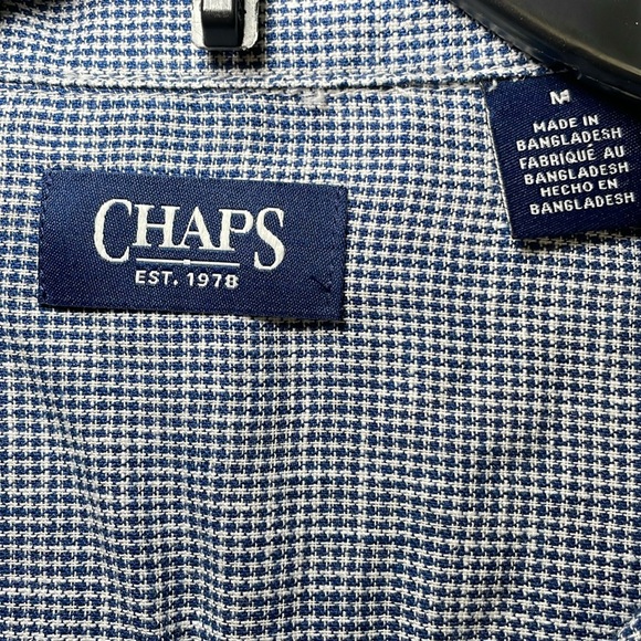 Chaps navy and white houndstooth button down linen blend shirt sz M - Picture 4 of 6